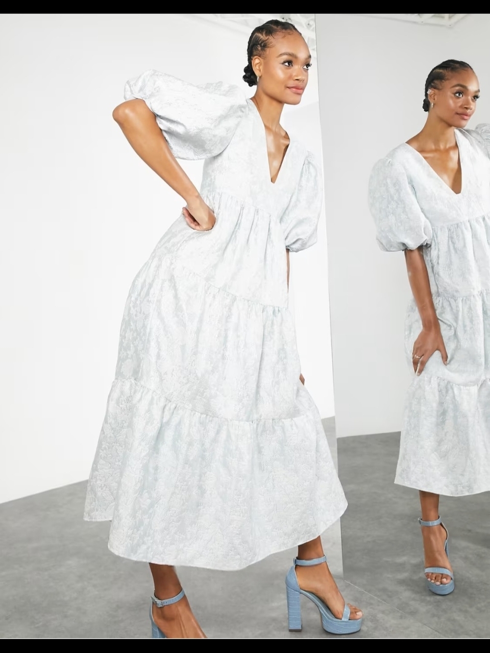 ASOS EDITION jacquard smock dress in pale blue